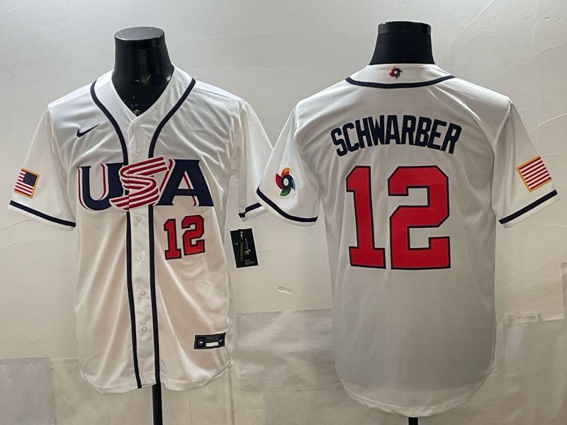 Men 2026 World Cub USA #12 Schwarber White Game Nike MLB Jersey style 005->more jerseys->MLB Jersey